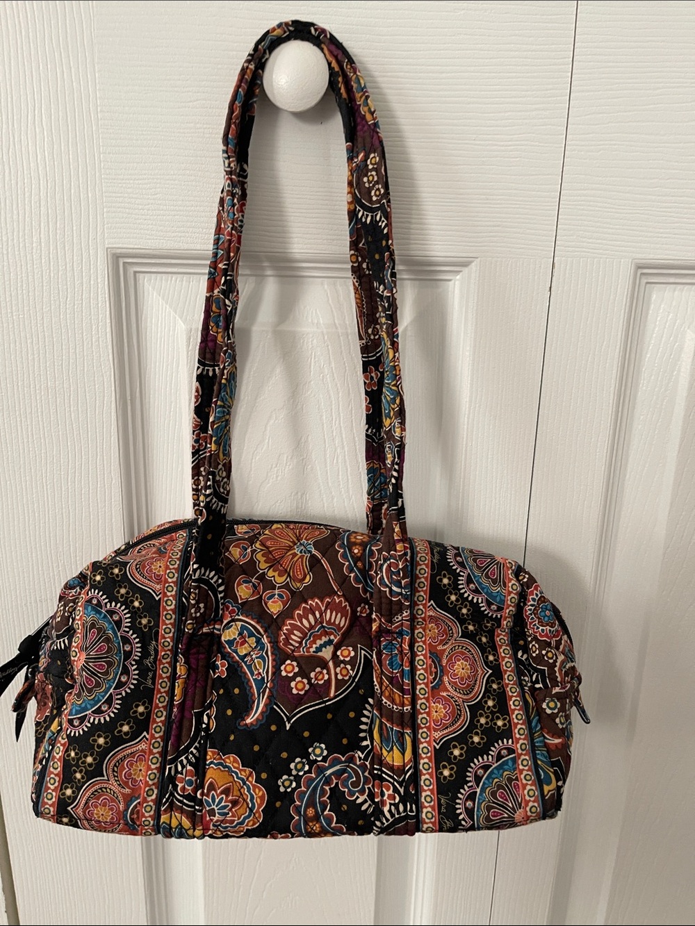 Vera Bradley Quilted Paisley Tote in Black with Multi-Colored Accents